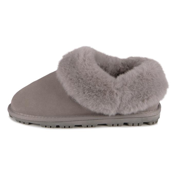 Isotoner® Ladies Genuine Suede Bootie With Fur Cuff & Lining Grey Extra Image 3